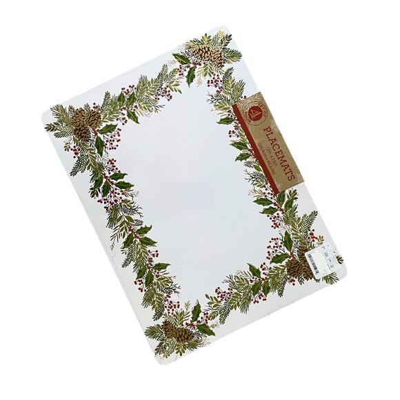 Christmas Cork Backed Hard Placemats Holiday Holly & Pine Garland Set of 4 New - Picture 8 of 9